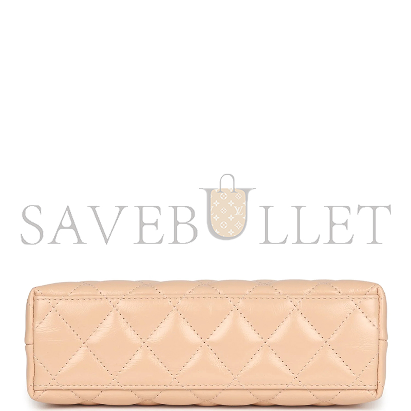 CHANEL KELLY SHOPPER BEIGE SHINY AGED CALFSKIN BRUSHED GOLD HARDWARE AS4416 (19*13*7cm)